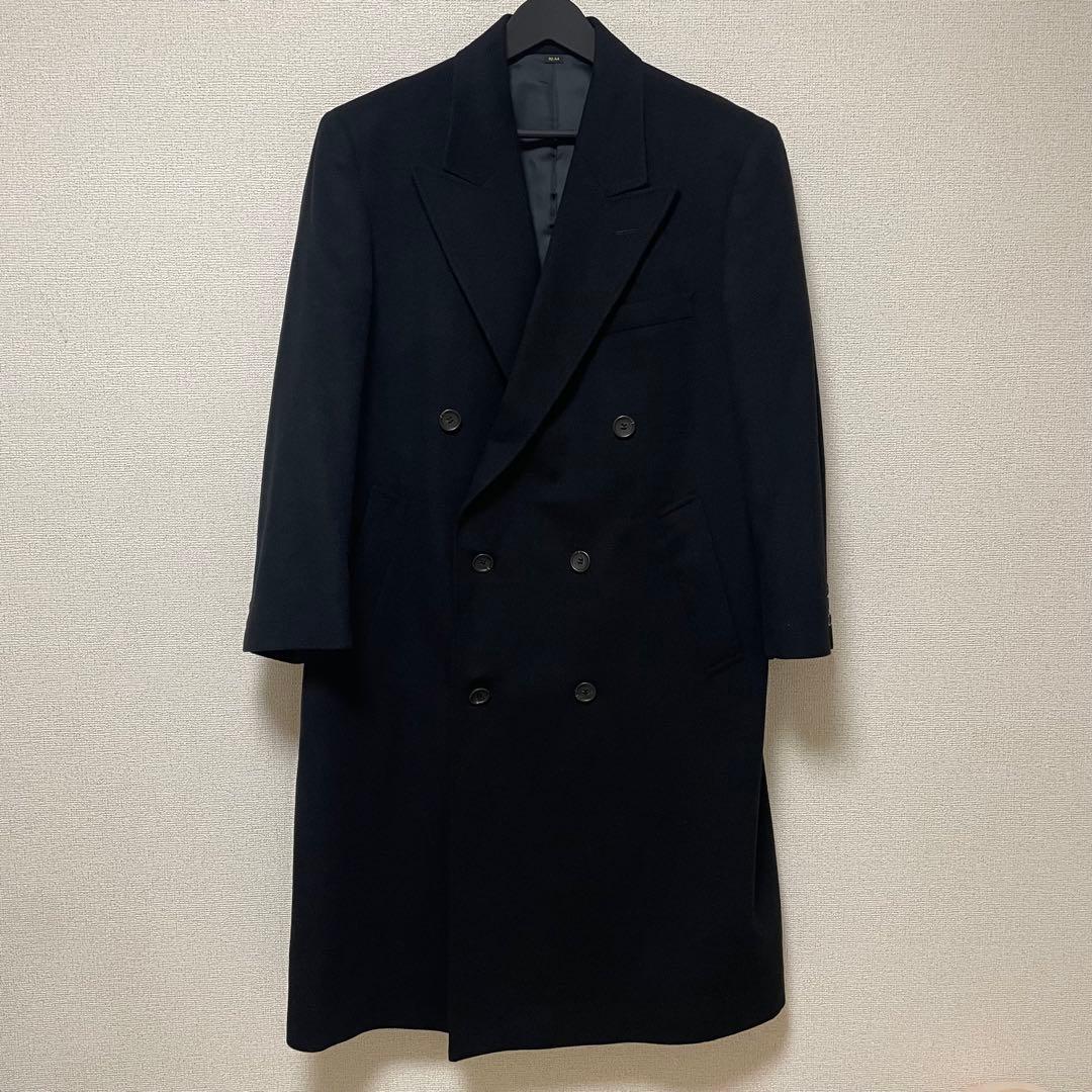 カシミヤ100％ ダブルブレステッド ブラック ロングコート サイズL〜XL