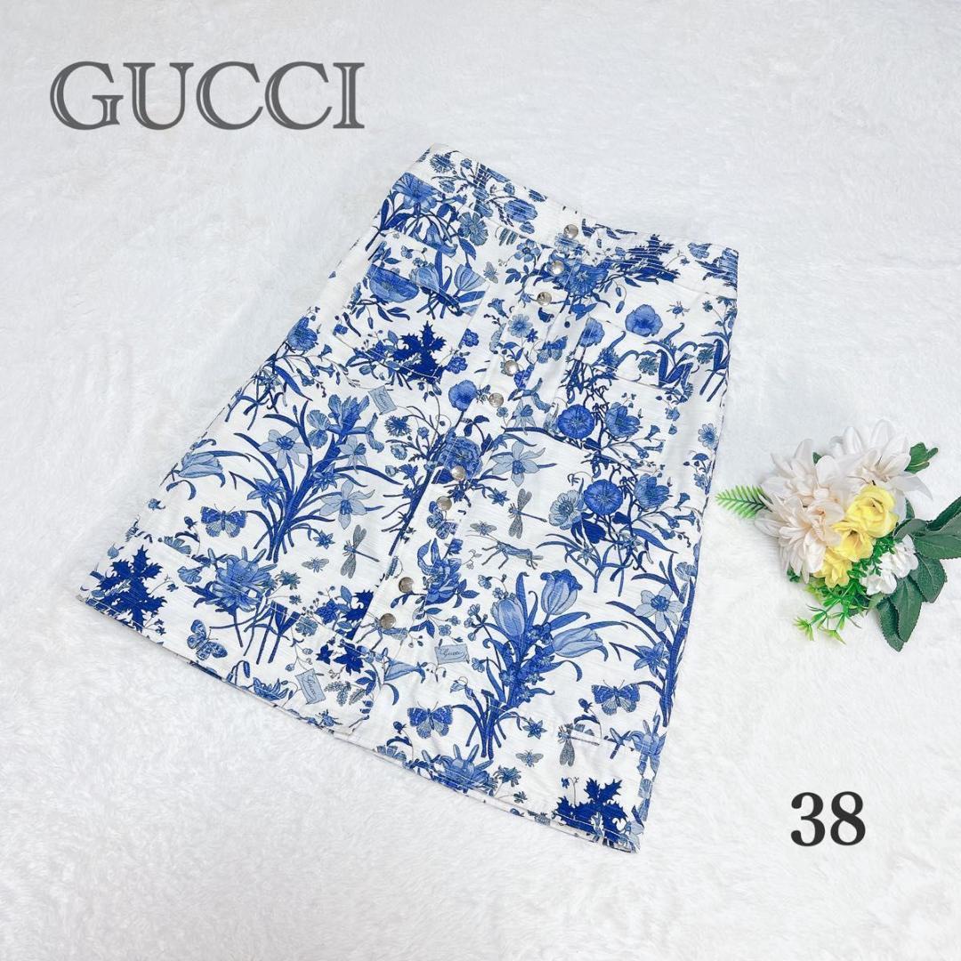 美品 GUCCI グッチ ボタニカル スカート 花柄 フラワー 文字ロゴ