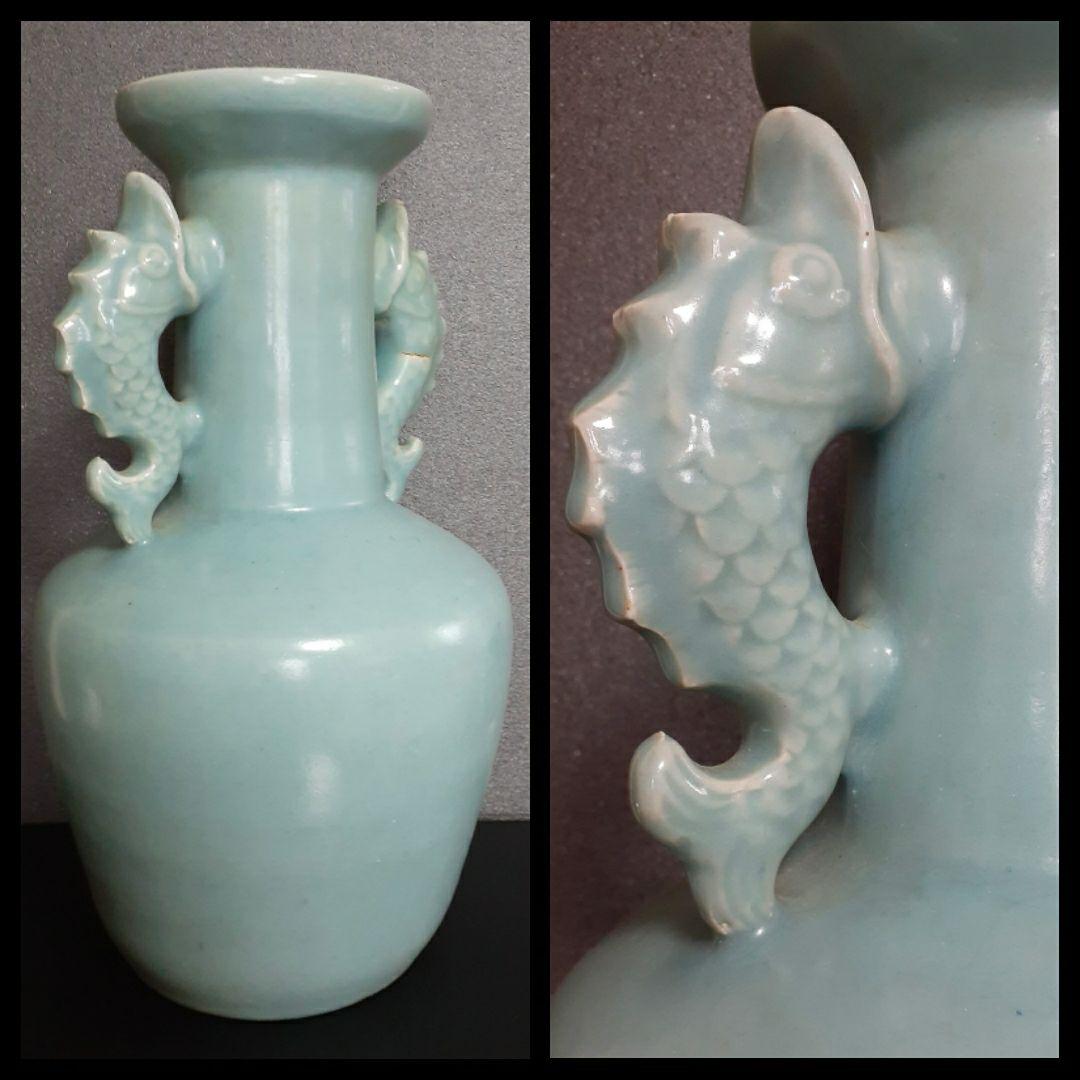 中国古美術　中国古陶磁器　古玩　鈞窯　汝窯　青天釉　双魚耳　大瓶　花入　オブジェ