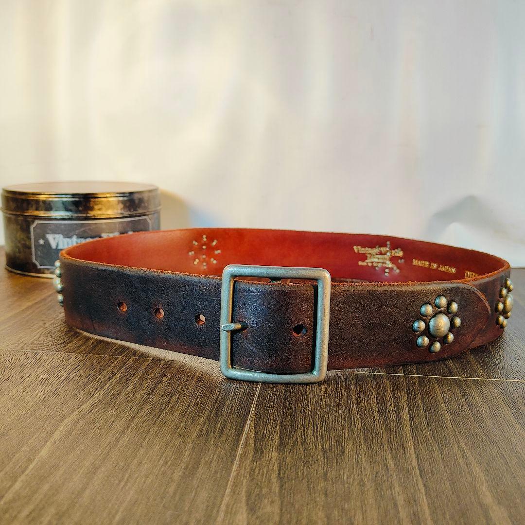 【極上品】Vintage Works DH5697　高級茶芯スタッズドレスベルト