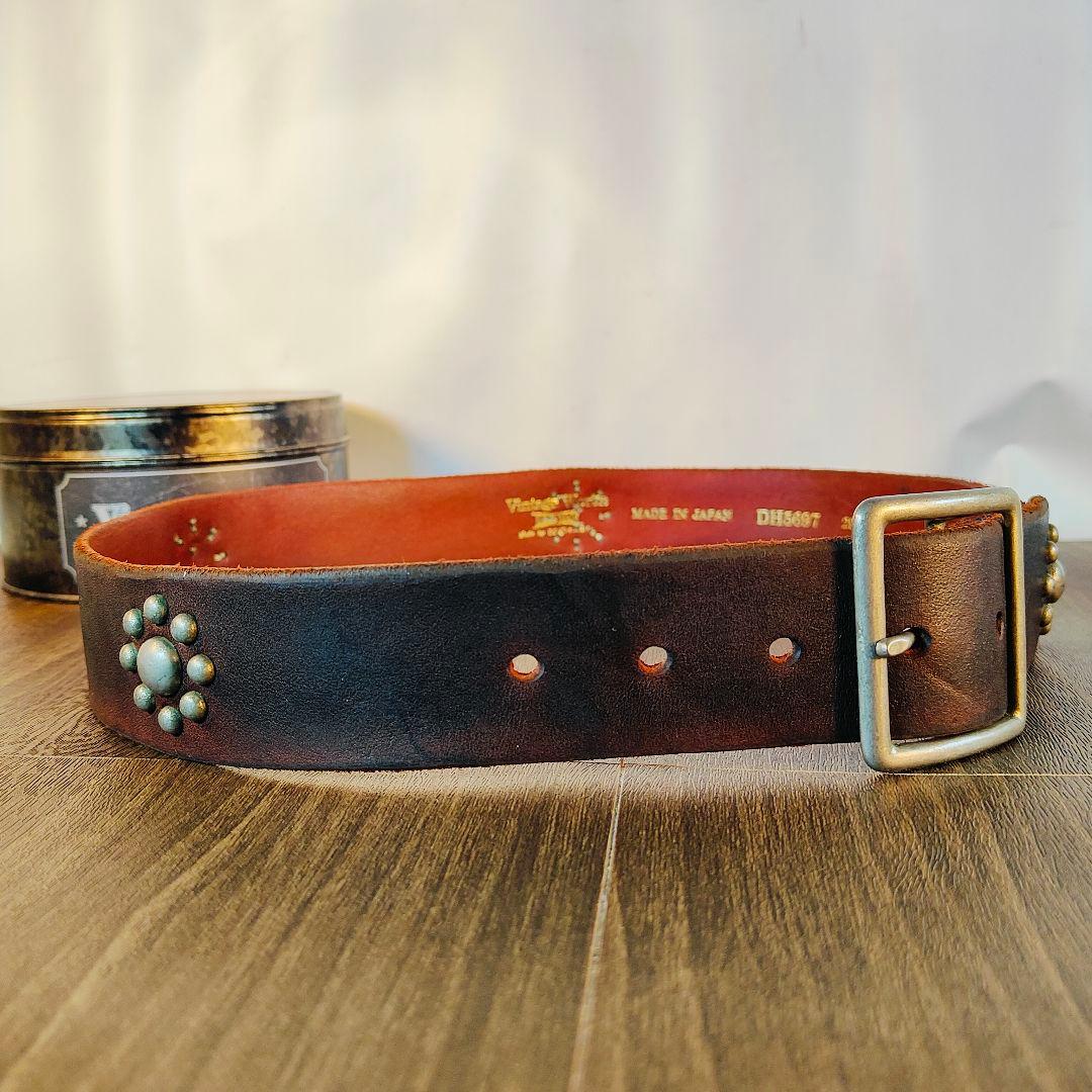【極上品】Vintage Works DH5697　高級茶芯スタッズドレスベルト