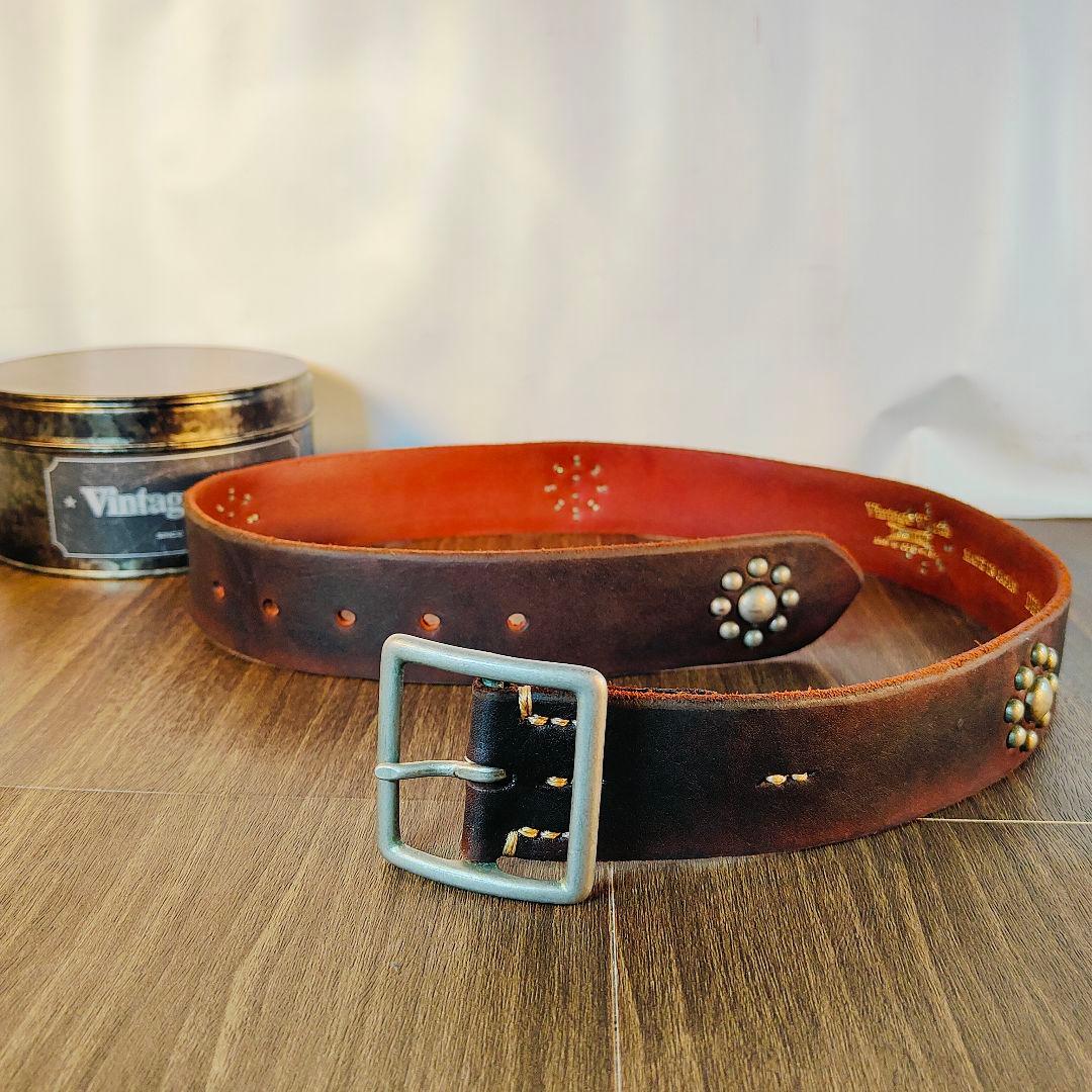 【極上品】Vintage Works DH5697　高級茶芯スタッズドレスベルト