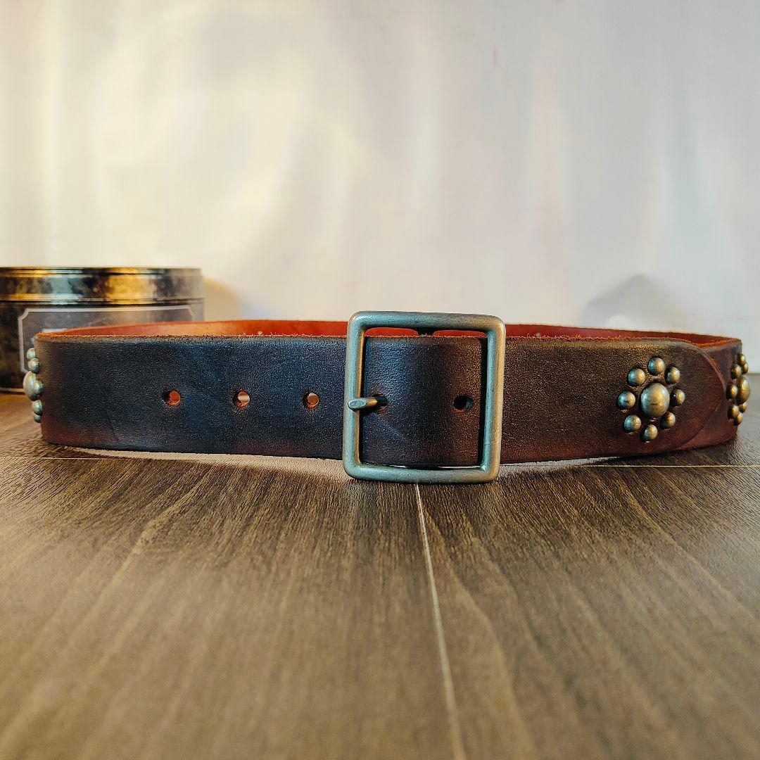 【極上品】Vintage Works DH5697　高級茶芯スタッズドレスベルト