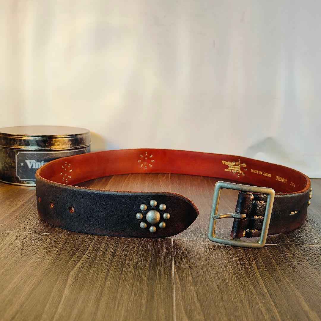 【極上品】Vintage Works DH5697　高級茶芯スタッズドレスベルト