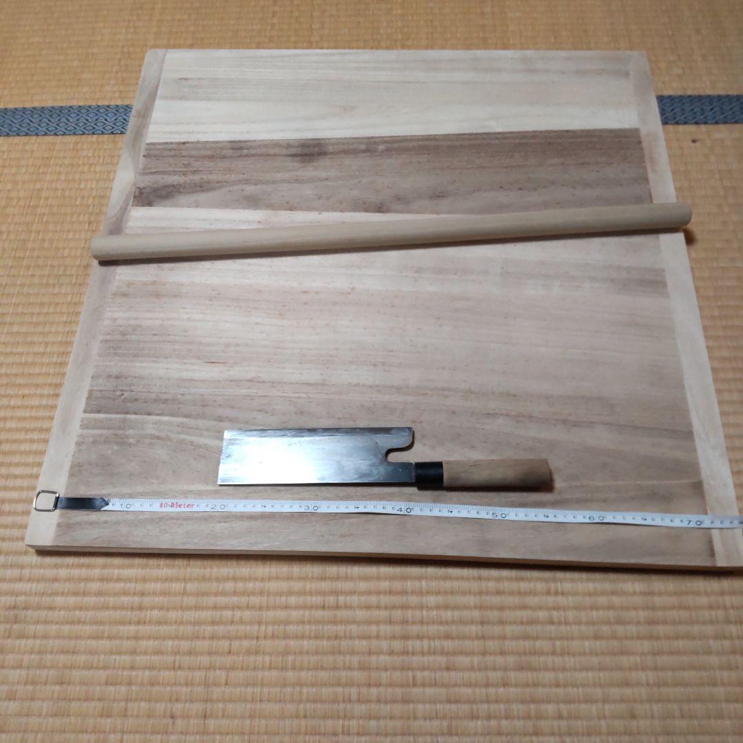 麺打ち台　そば打ち台　業務用75X75 麺棒　関孫六包丁セット