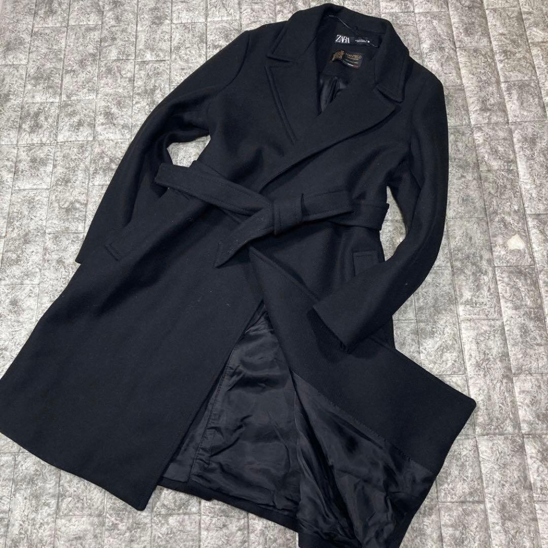 ZARA ザラ ベルテッドロングコート ブラック XL MANTECO