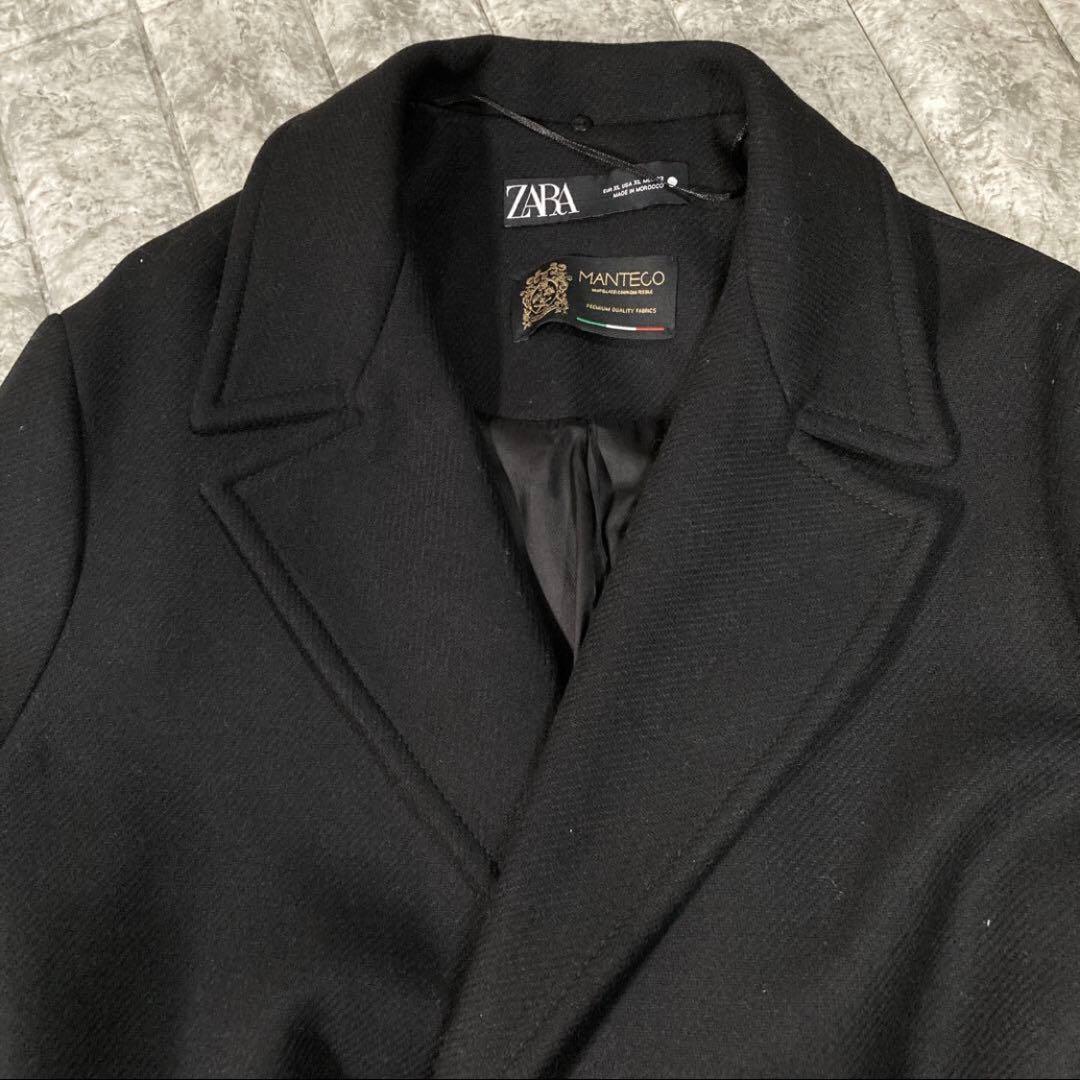 ZARA ザラ ベルテッドロングコート ブラック XL MANTECO