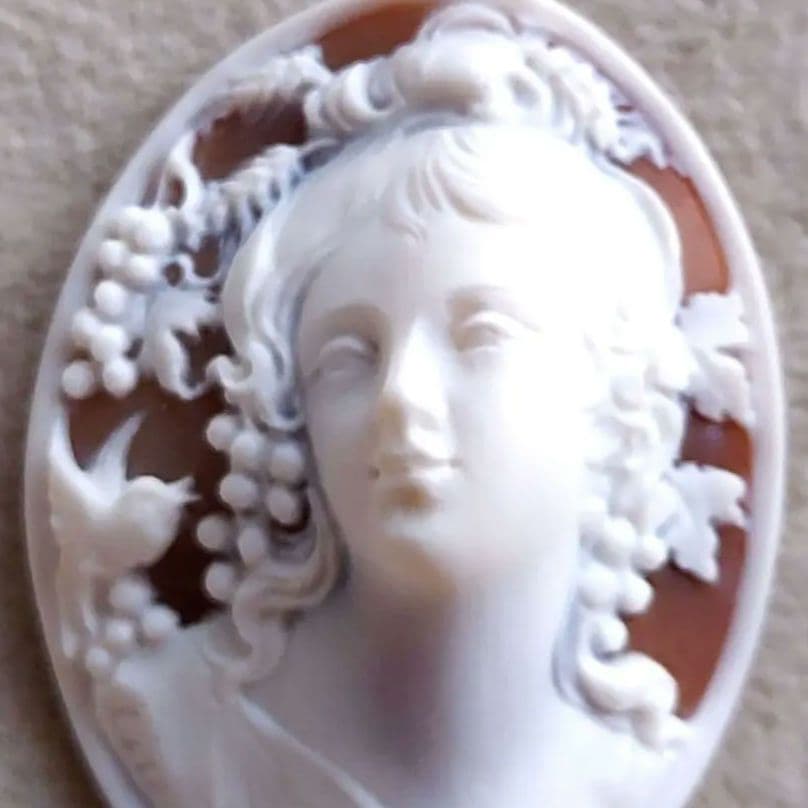 女性と小鳥　シェル　カメオ　ルース