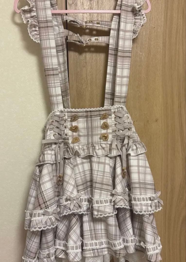 LIZLISA はしごリボンチェックティアードスカパン ピンク