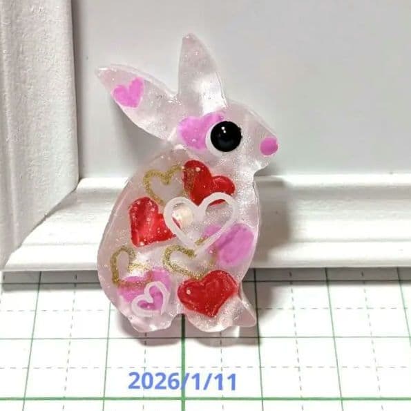 ウサギ　レジンヘアゴム　ハート