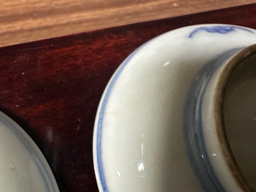 青白磁 風景画 陶器皿 茶碗　5客セット
