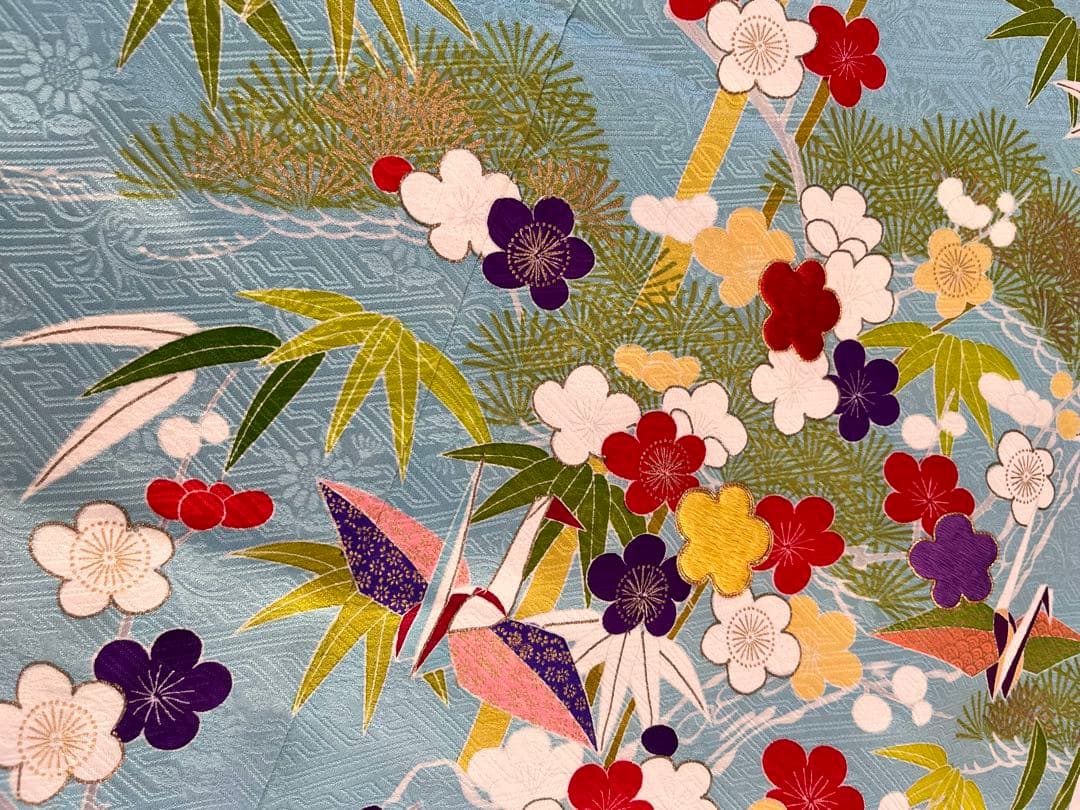 高島屋誂え　千總　四つ身　正絹　子供着物　比翼　刺繍　パールトーン加工　七五三