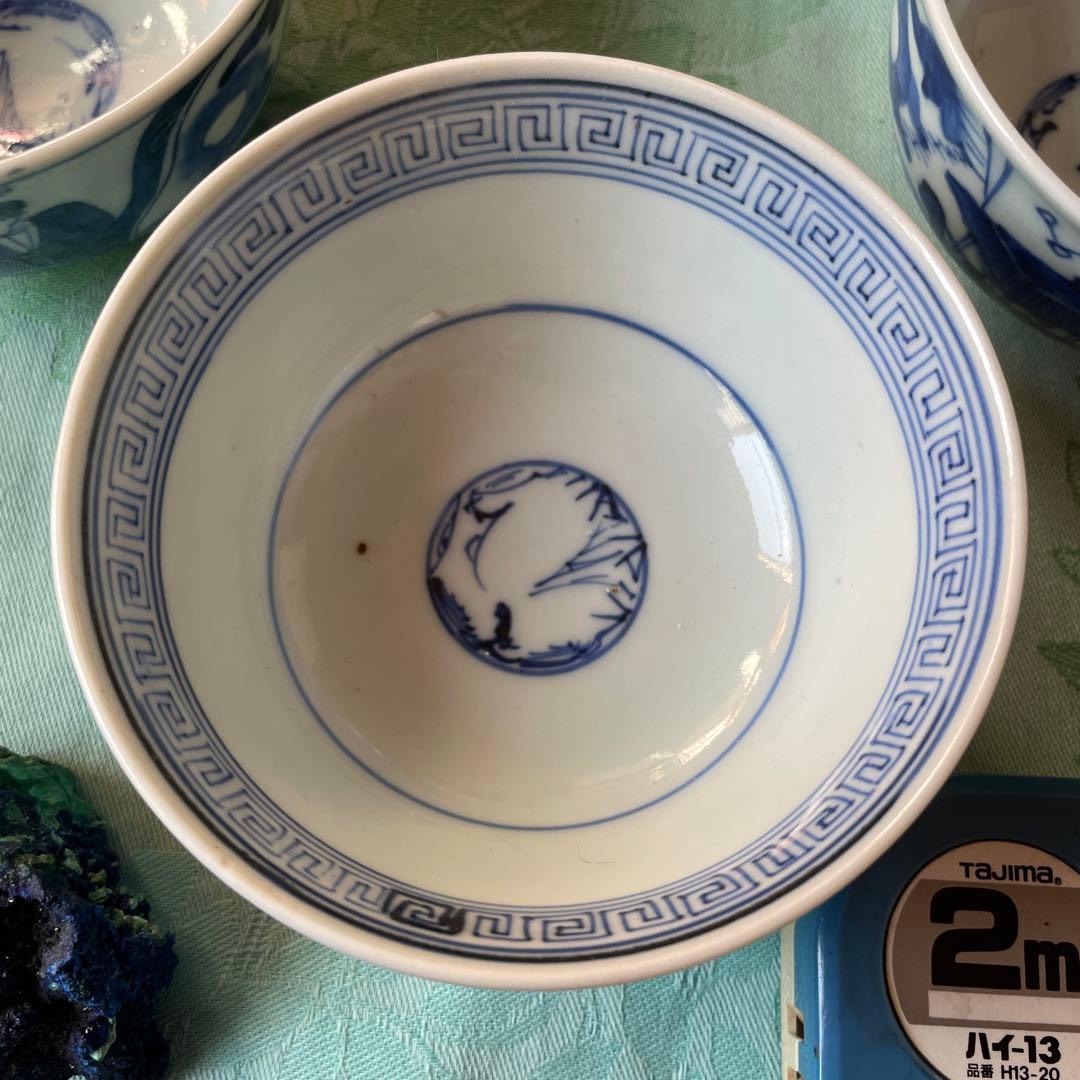 幕末明治　異人　外来船　蓋付きご飯茶碗　5客