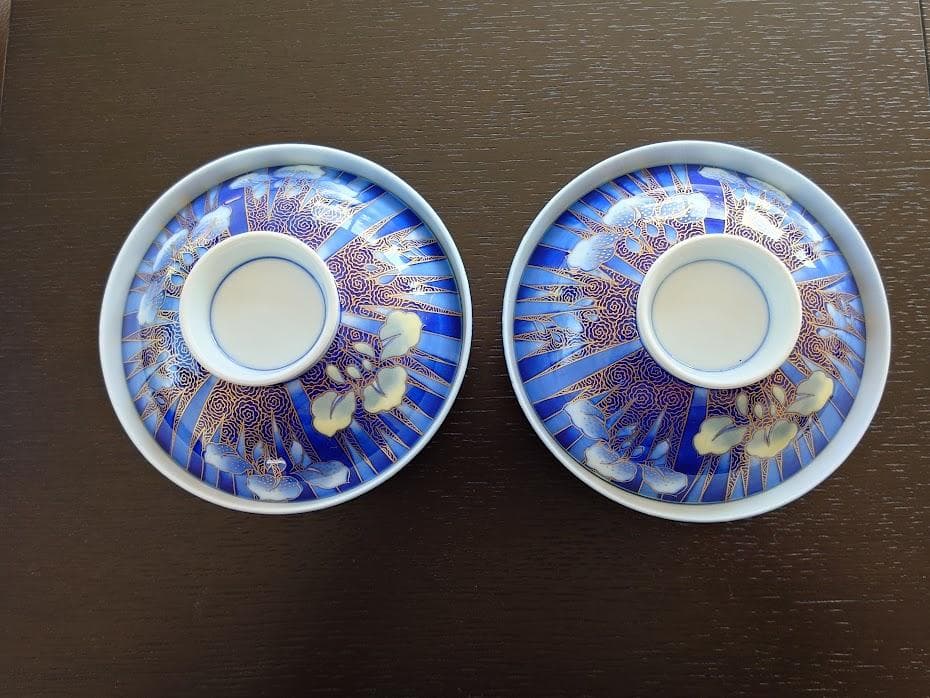 深川製磁　飯碗　蓋付き　金彩あやめ飯碗　2個　工芸品