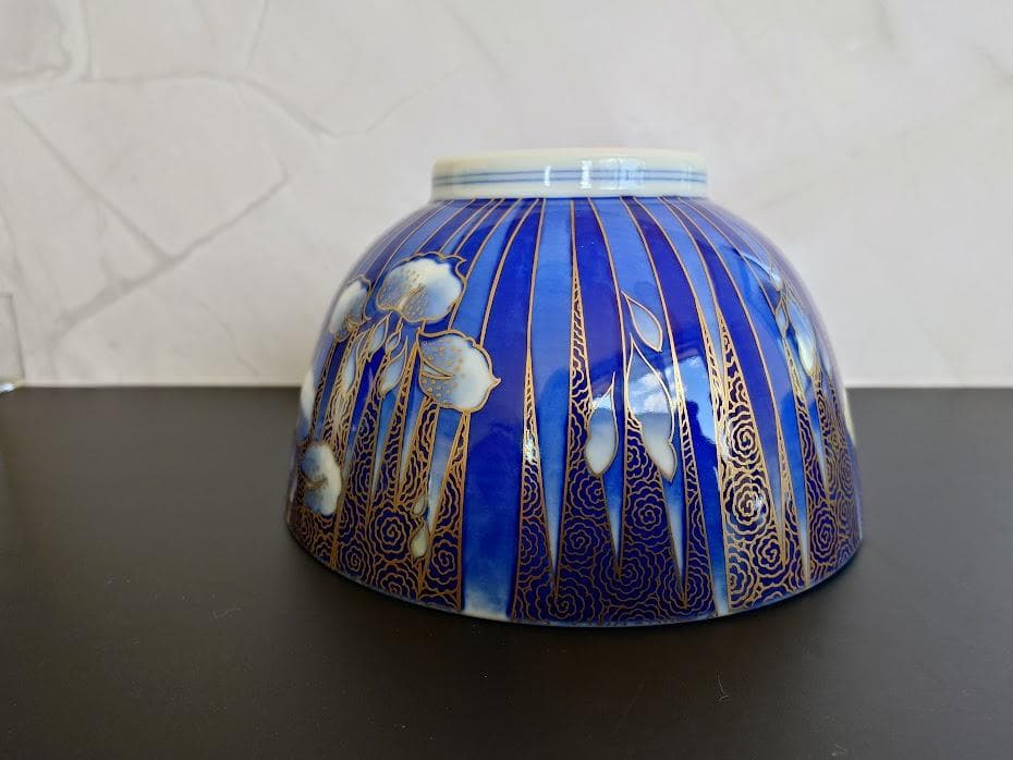 深川製磁　飯碗　蓋付き　金彩あやめ飯碗　2個　工芸品