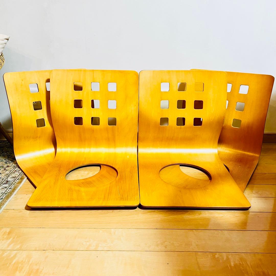 【極美品】 座椅子4つセット 昭和レトロ 木製 ベージュ 和風 旅館 レトロ