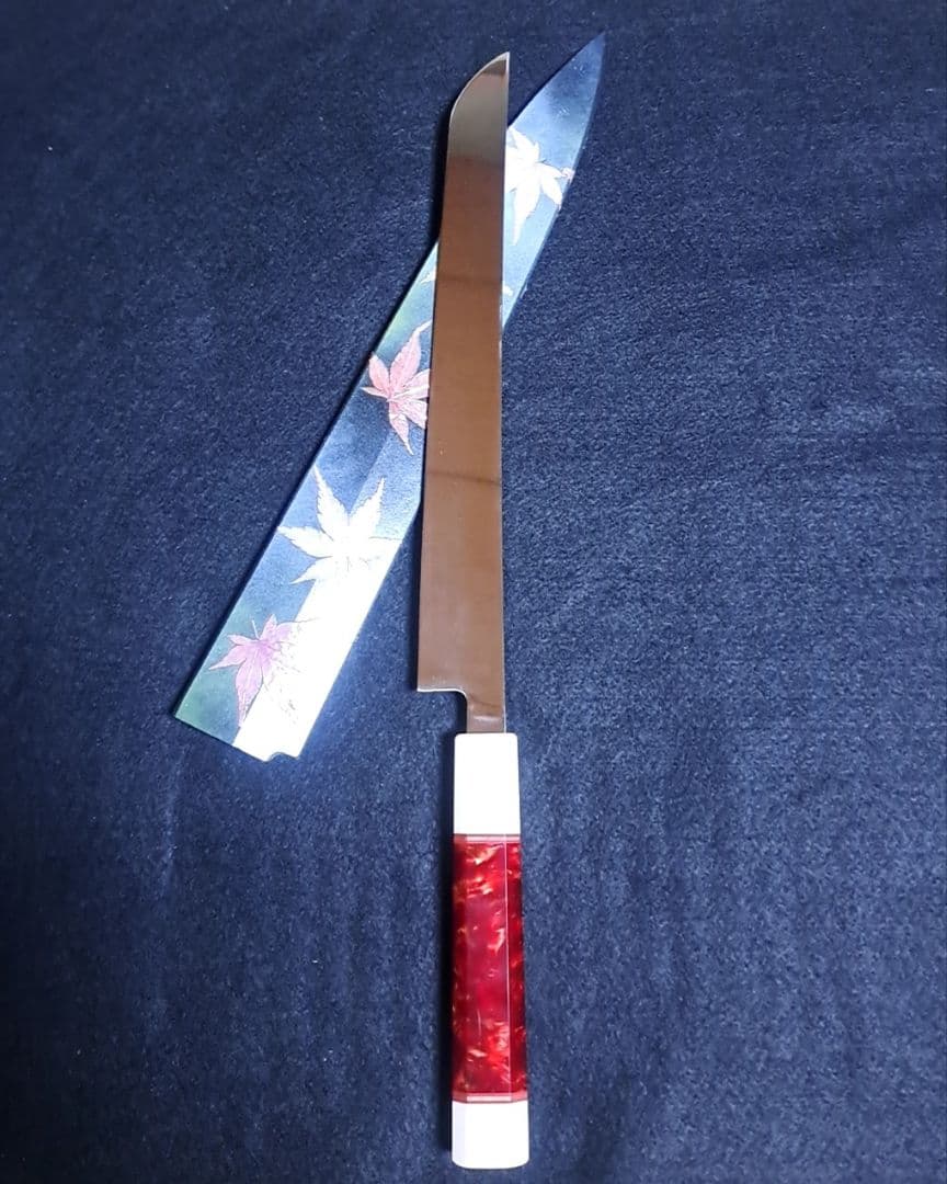 ステン 本焼 先丸 9寸 V金10号 鏡面仕上げ 刺身包丁 和包丁 鞘付き