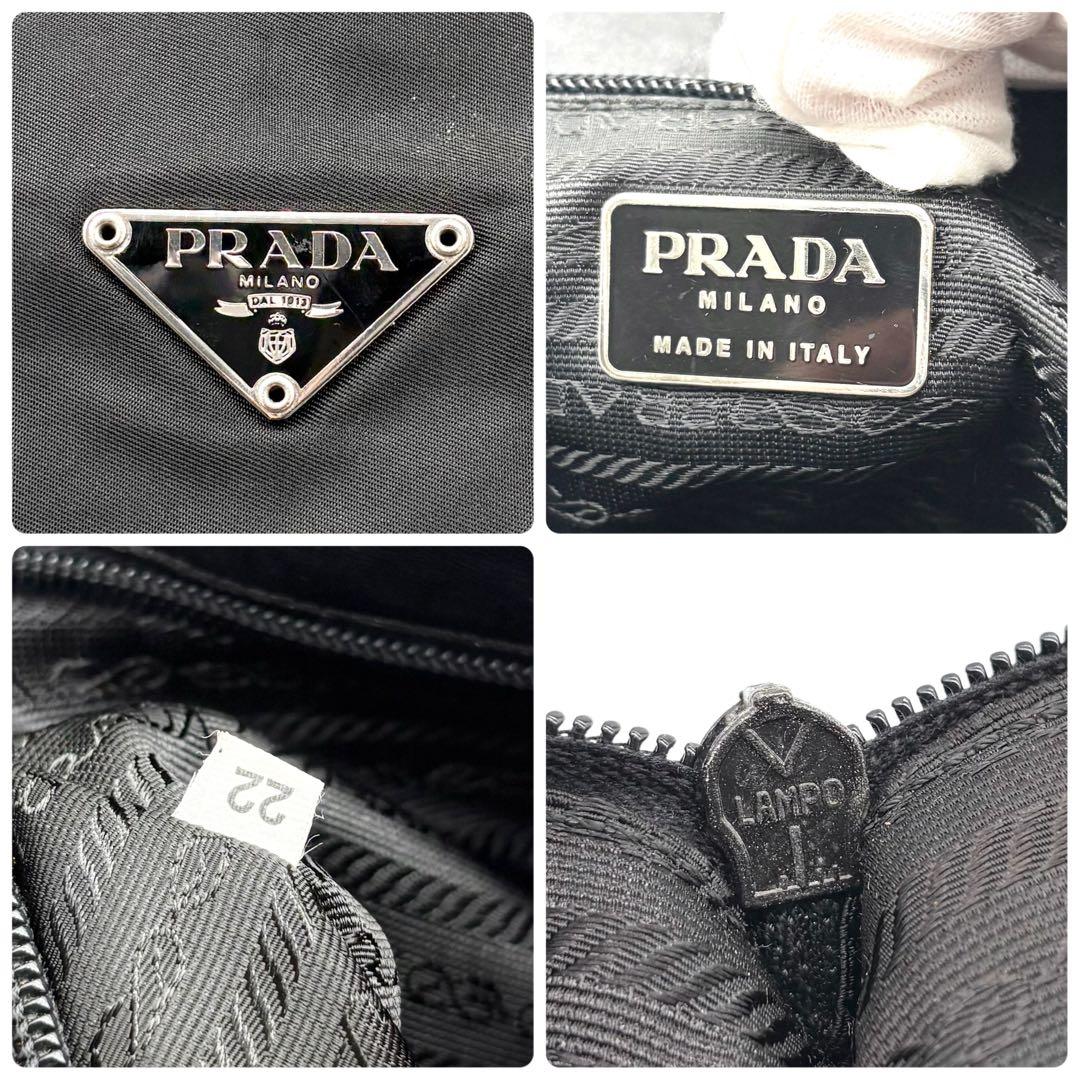 美品✨プラダ トートバッグ ナイロン レザー 三角ロゴ 肩掛け 白タグ ブラック