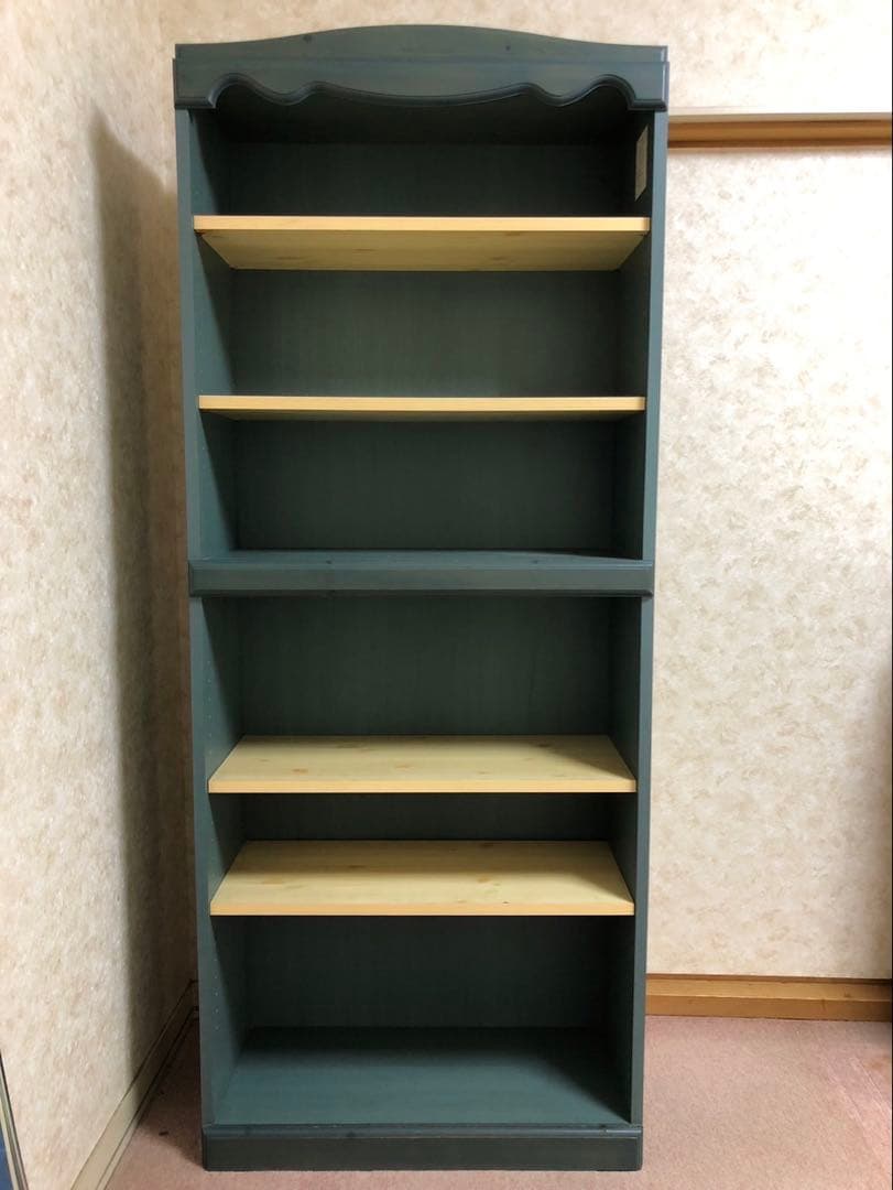 木製本棚 ブルー5段 波型デザイン