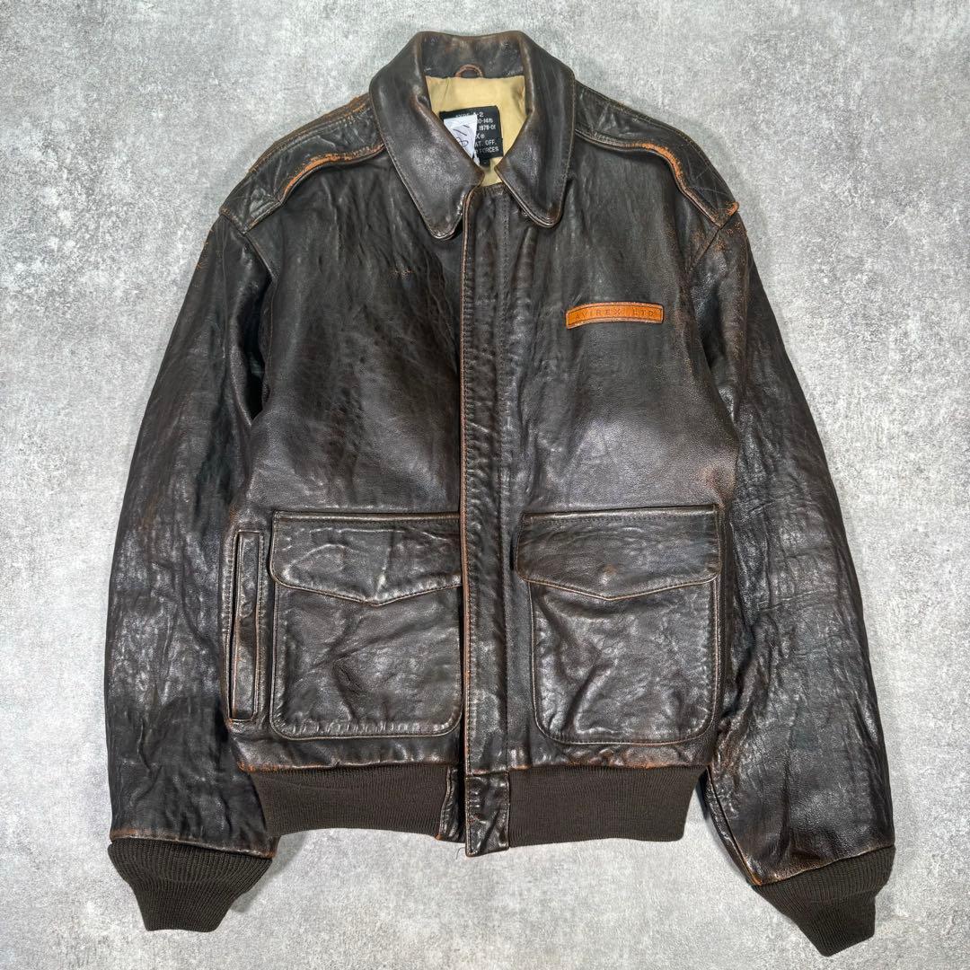 AVIREX レザーフライトジャケット　A-2 XS ブラウン　革パッチ　本革