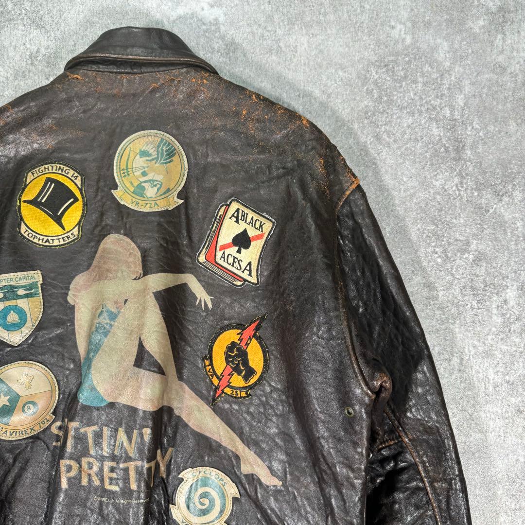 AVIREX レザーフライトジャケット　A-2 XS ブラウン　革パッチ　本革