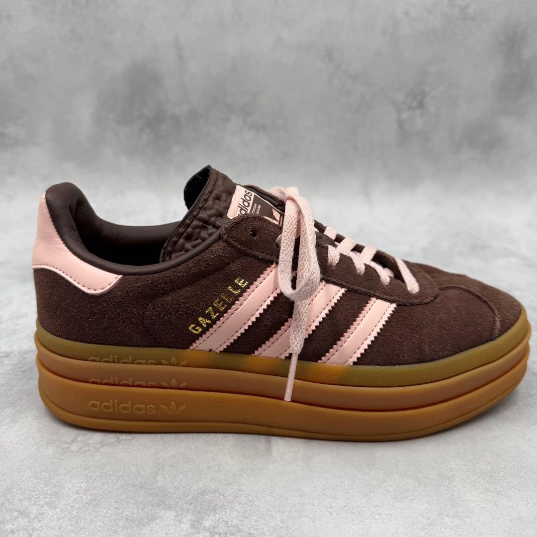 addidas ガゼルボールド 厚底 スニーカー ブラウン×ピンク