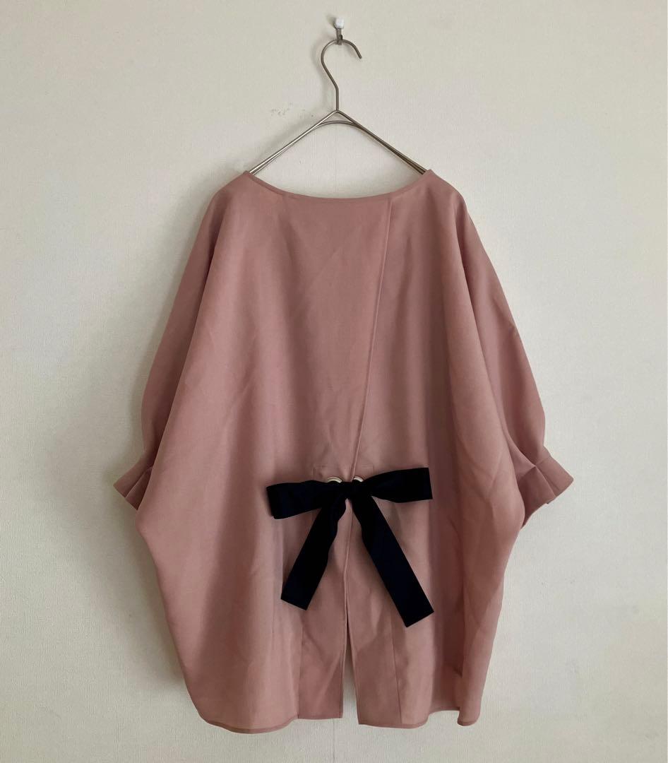 未使用●FENNELフェンネル●バックリボン ドルマン ブラウス M●ピンク系