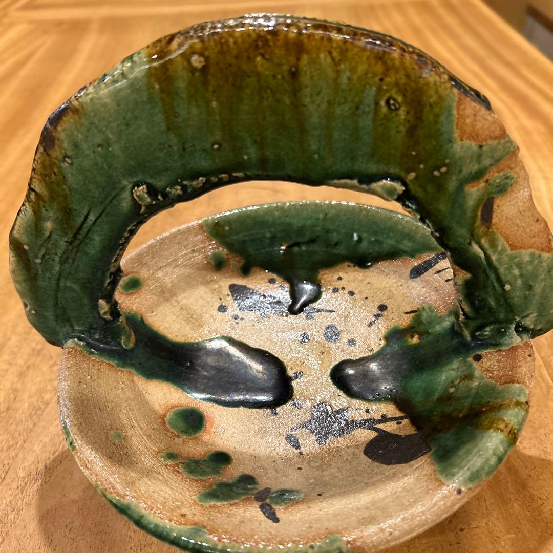 希少　出町光織　織部手付き高台鉢