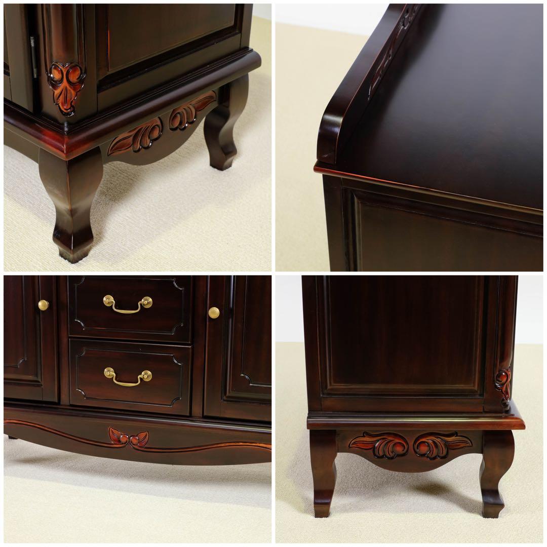 E新品 アンティーク調 キャビネット 110 リビング収納 本棚 食器棚 ボード