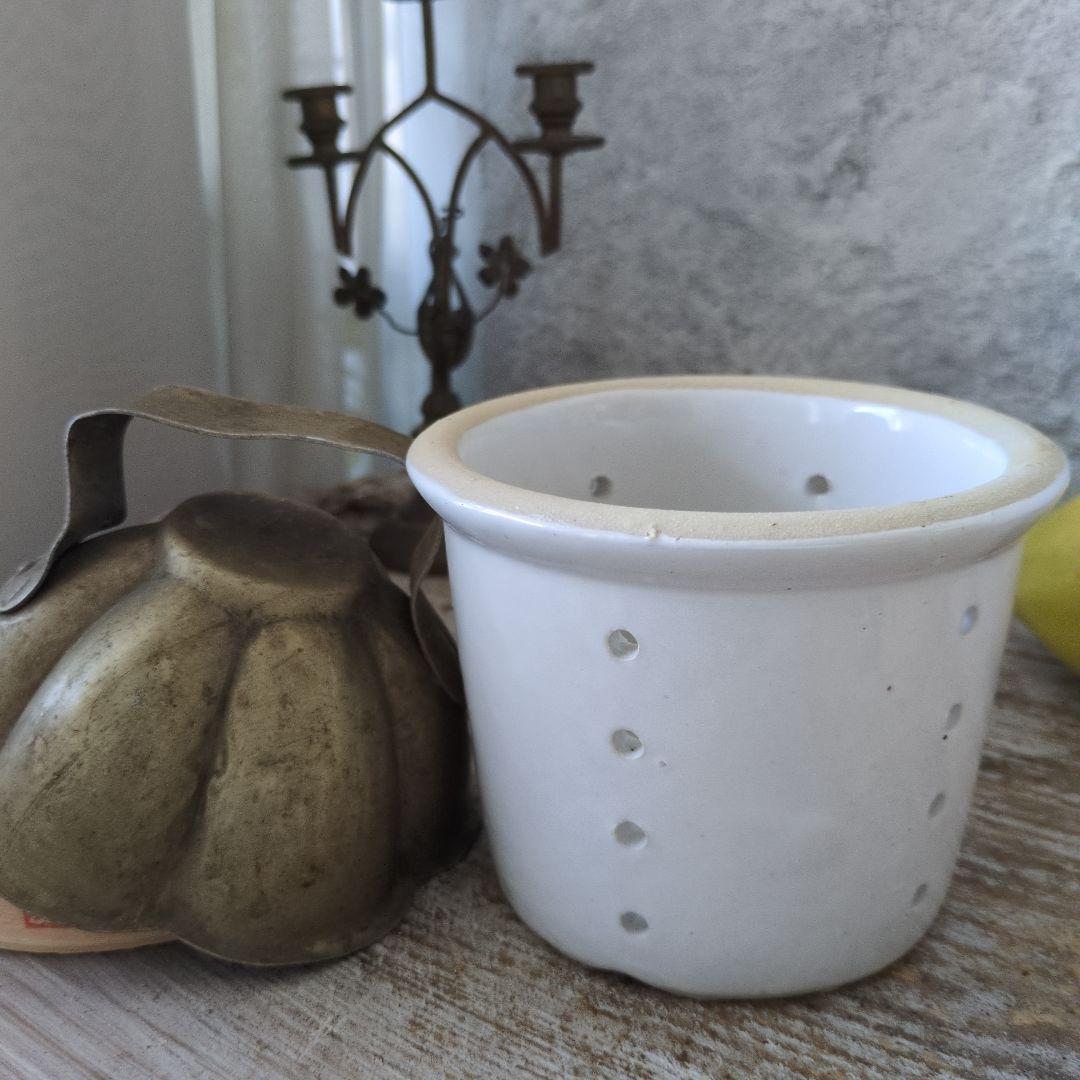 フランス　アンティーク　チーズ 大き目　水切り　フィセル　陶器　キャニスター