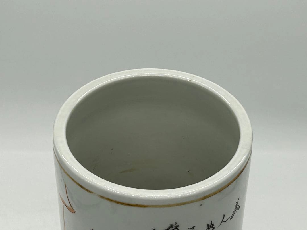 岐No28 中国　清時代　粉彩筆筒② 帽筒　美女図　同治年製　送料込み0503