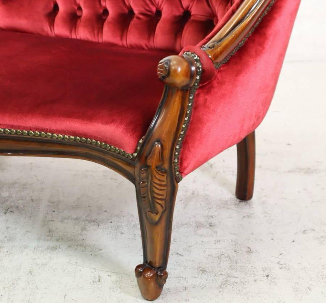 ロココ調 ベンチソファ ベビー用 ドール用 マホガニー材 ベルベット調レッド