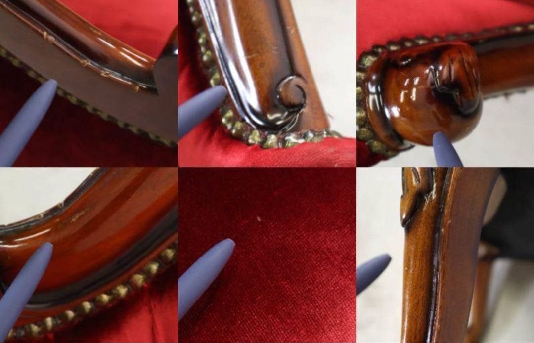 ロココ調 ベンチソファ ベビー用 ドール用 マホガニー材 ベルベット調レッド