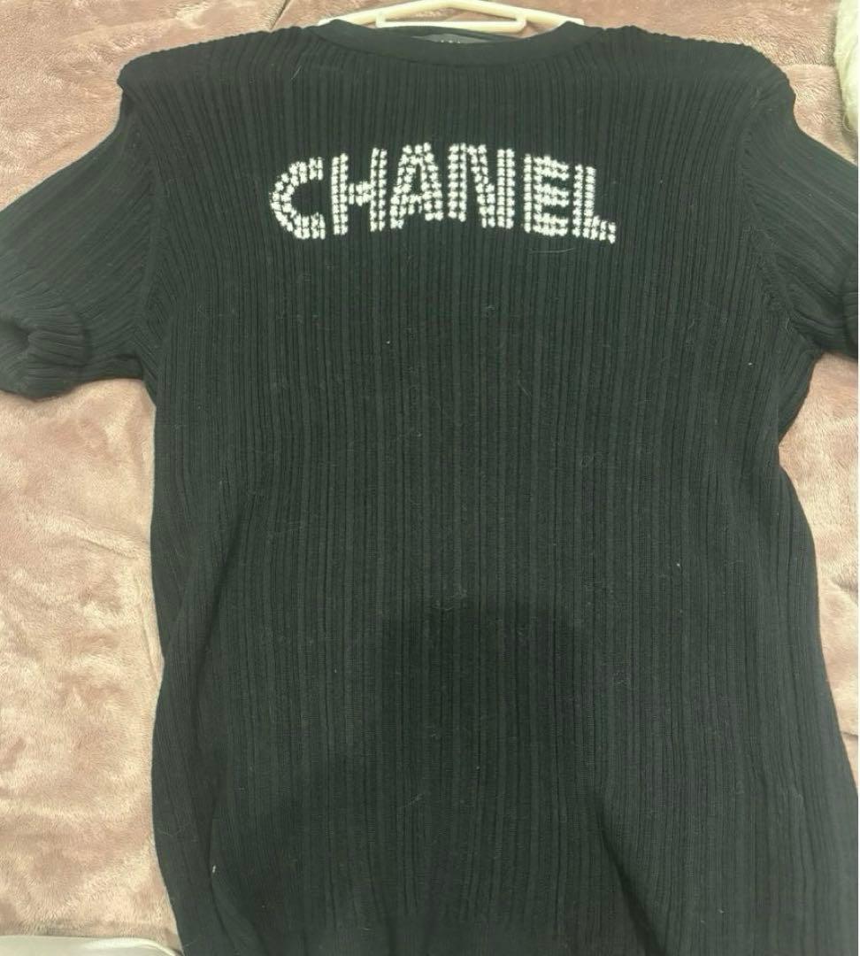 飾り紛失　シャネル ココマーク ロゴ 半袖ニット コットンニット ブラック 40
