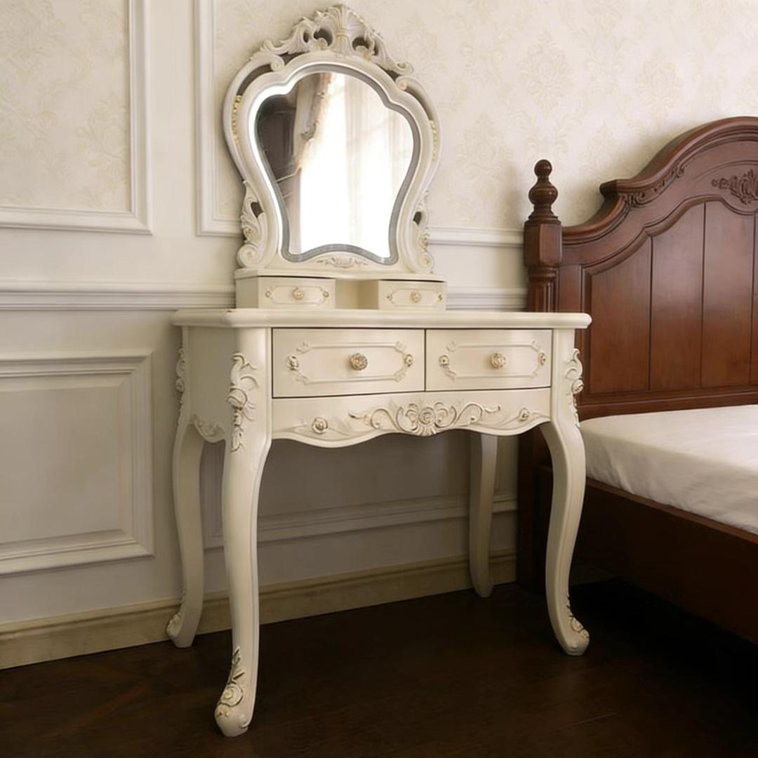 クラシックホワイトドレッサー・鏡台 訳あり品　写真をご確認 J109-80-01