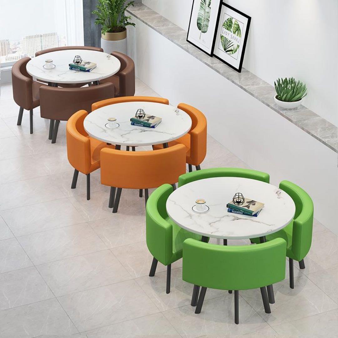 大理石調 円形ダイニングセット