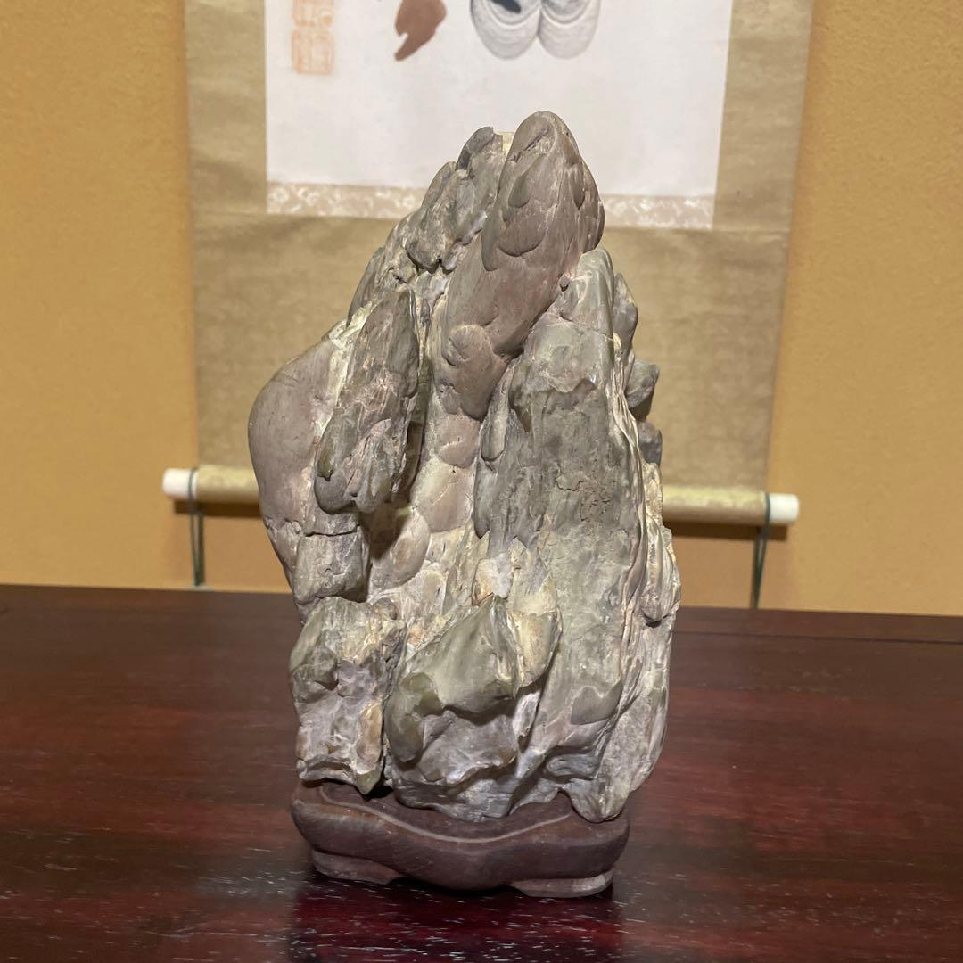 自然石 水石 木製台座付き 約24cm 鑑賞石