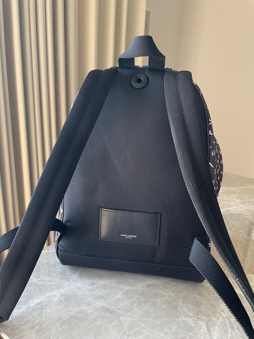 SAINT LAURENTユニセックス ネイビー プリント柄 ナイロンリュック