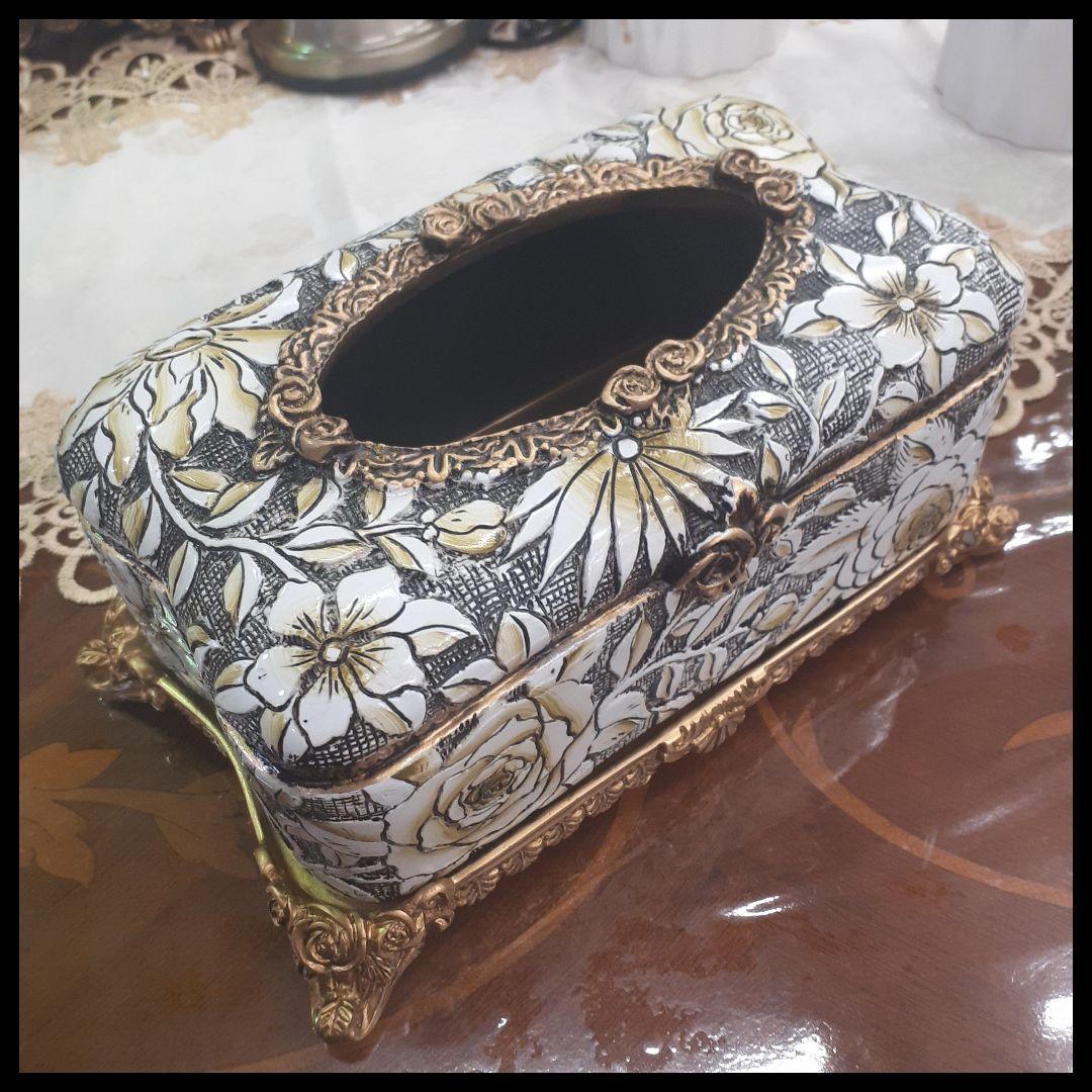 輸入雑貨　薔薇模様　陶器　インテリア　高級　シノワズリ　ティッシュケース