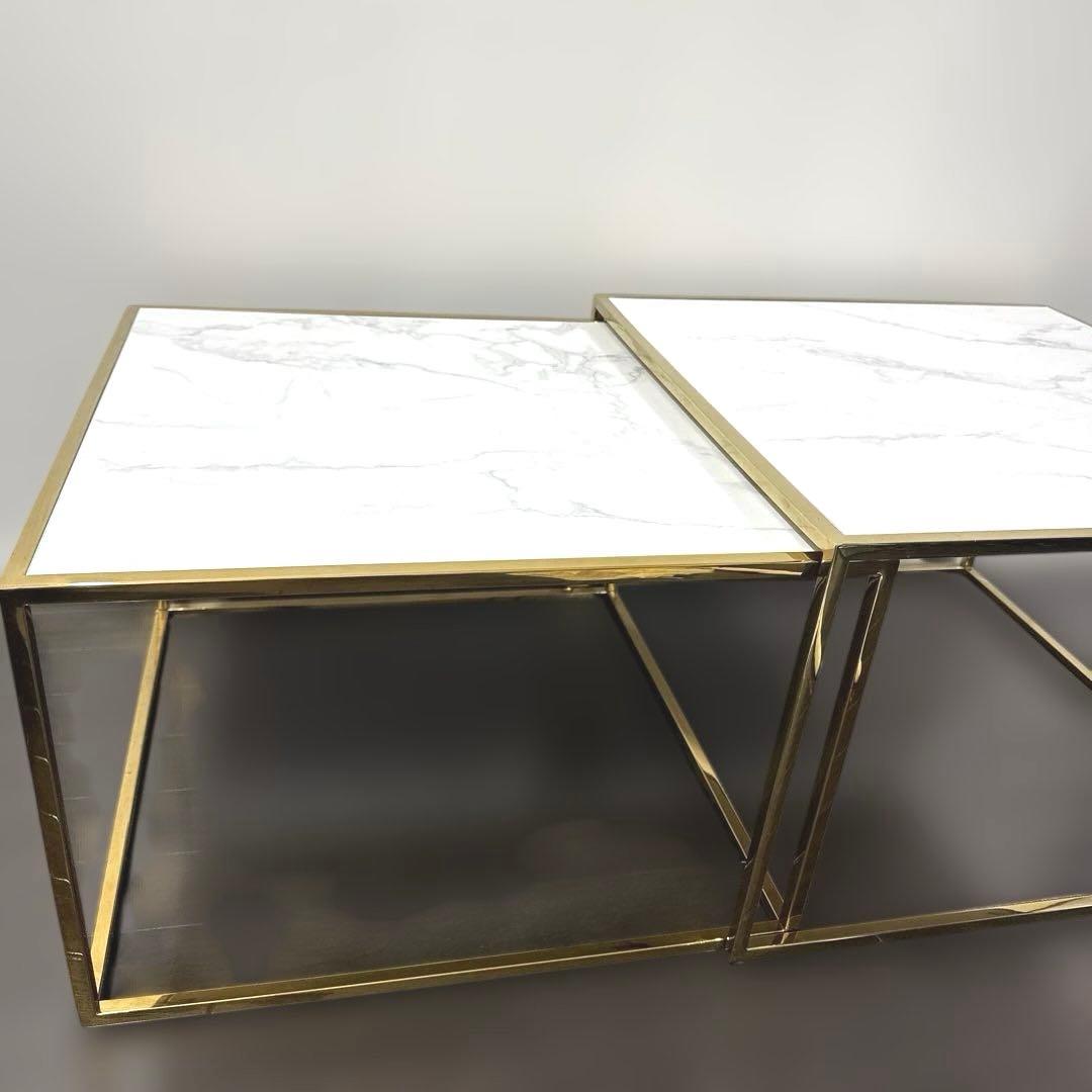 フランフラン　レーヌ ネストテーブル L マーブル×ゴールド