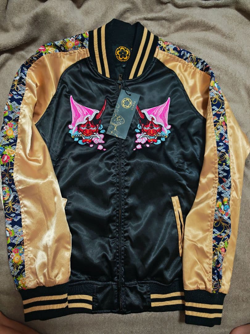 ROGUES スカジャン 未使用近い 日本 刺繍鬼 サテン unisex