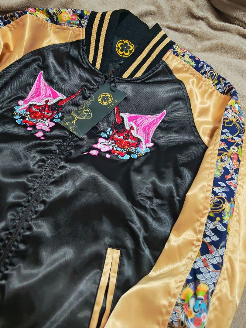 ROGUES スカジャン 未使用近い 日本 刺繍鬼 サテン unisex