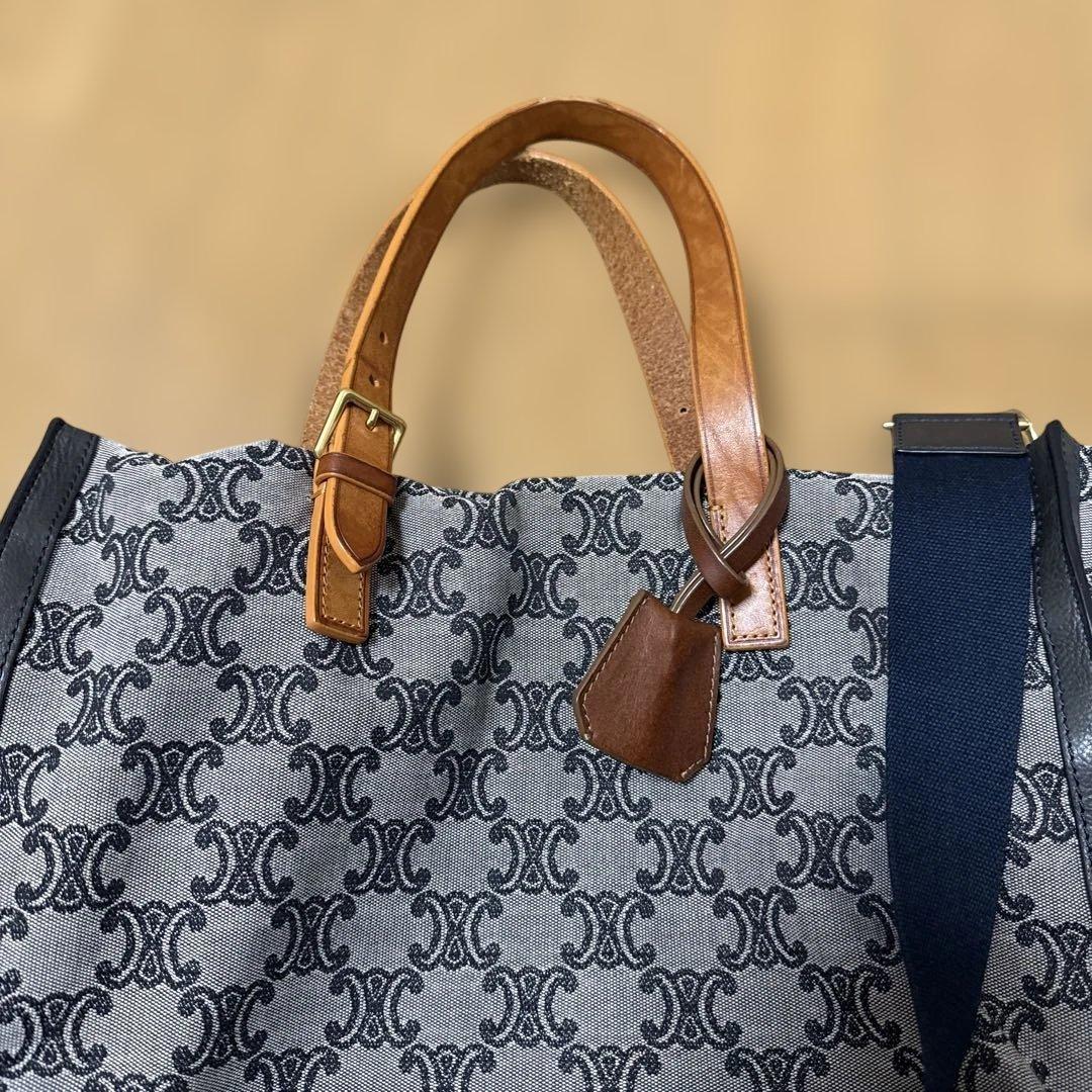 CELINE ロゴ キャンバス トートバック ショルダー付き レザー