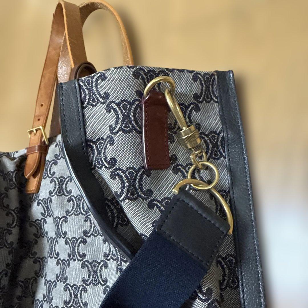 CELINE ロゴ キャンバス トートバック ショルダー付き レザー