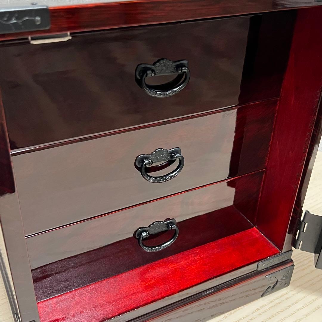【極美品】伊達政宗家紋 仙台箪笥 小抽斗 鍵付 3段 民芸家具 欅材 木地呂塗り