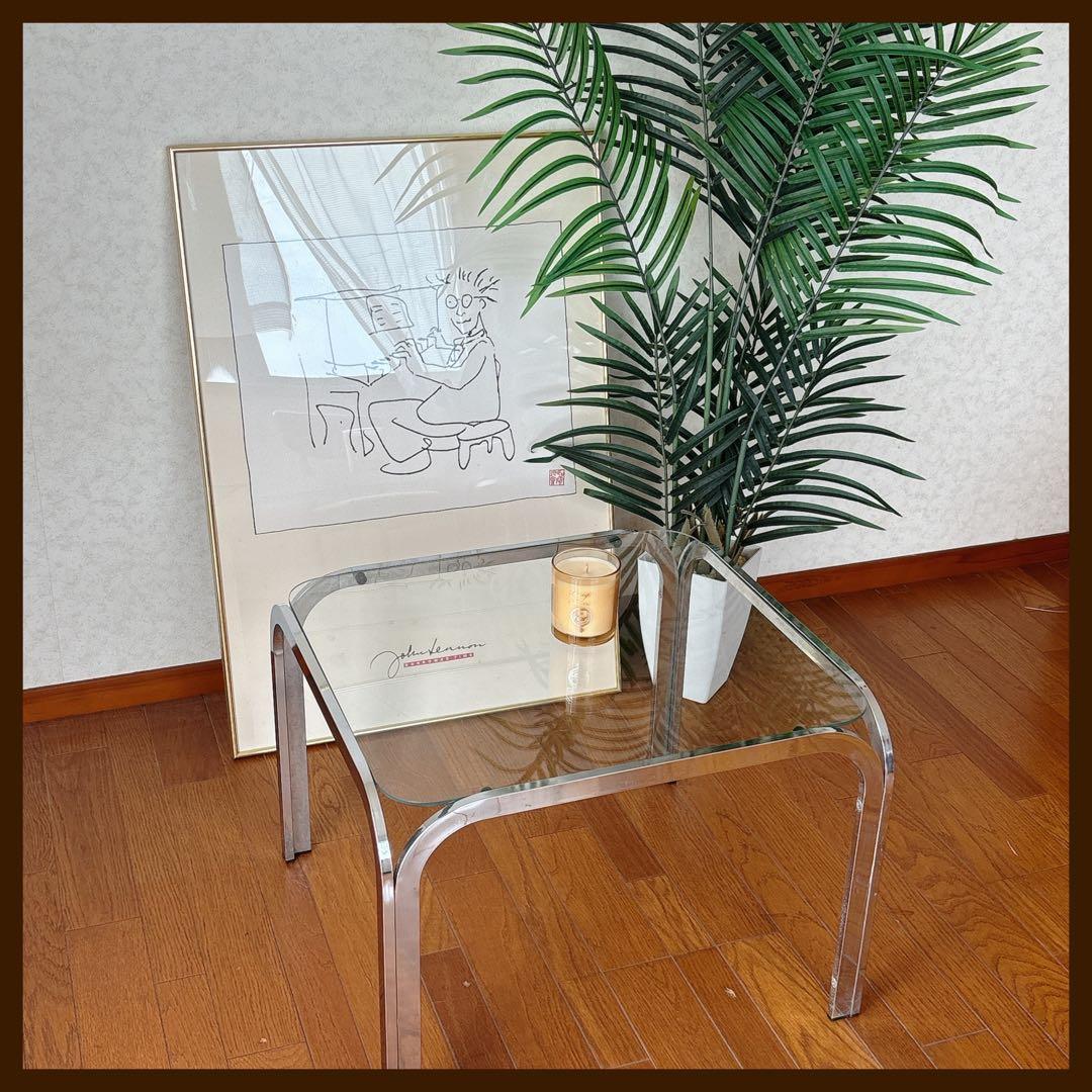 27様リクエスト品】80S 90S アンティーク アイアン クローガラステーブル