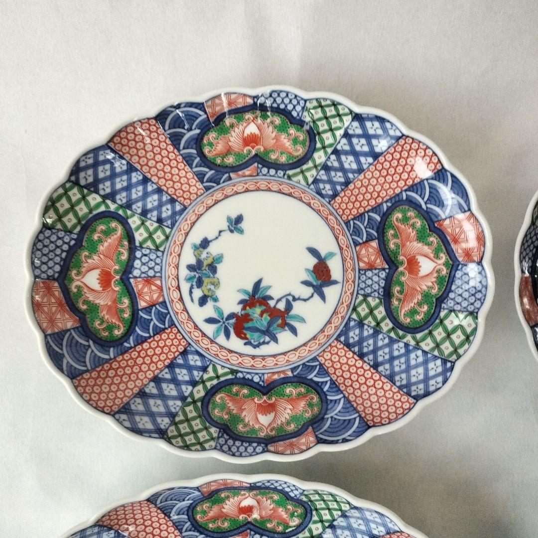 希少‼️其泉 菊割 鉢 古伊万里 染付 花形 楕円 皿 有田焼 5枚