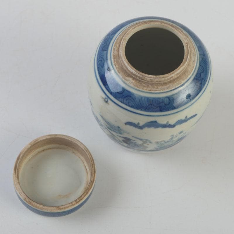 中国　青花　山水花鳥文　蓋壷　Z　8619