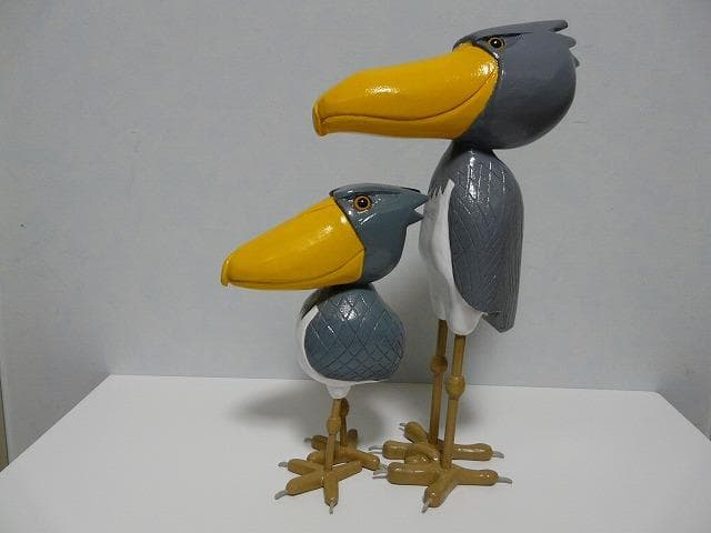 木彫り　置物　ハシビロコウ親子