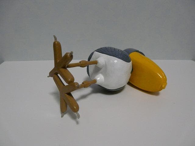 木彫り　置物　ハシビロコウ親子